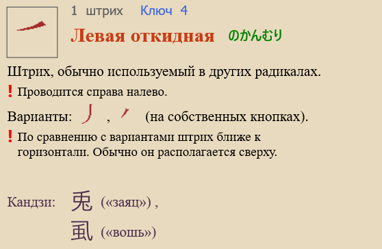 Левая откидна丿/㇒ я